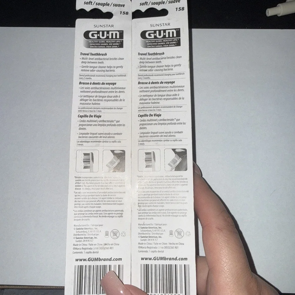 GUM Travel Toothbrush Foldable On The Go Soft Bristles Anti-Bacterial Lot of‎ 2